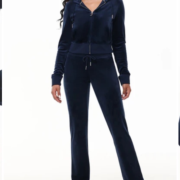 Juicy Couture Pants - OG BIG BLING VELOUR HOODIE AND TRACK PANTS in navy